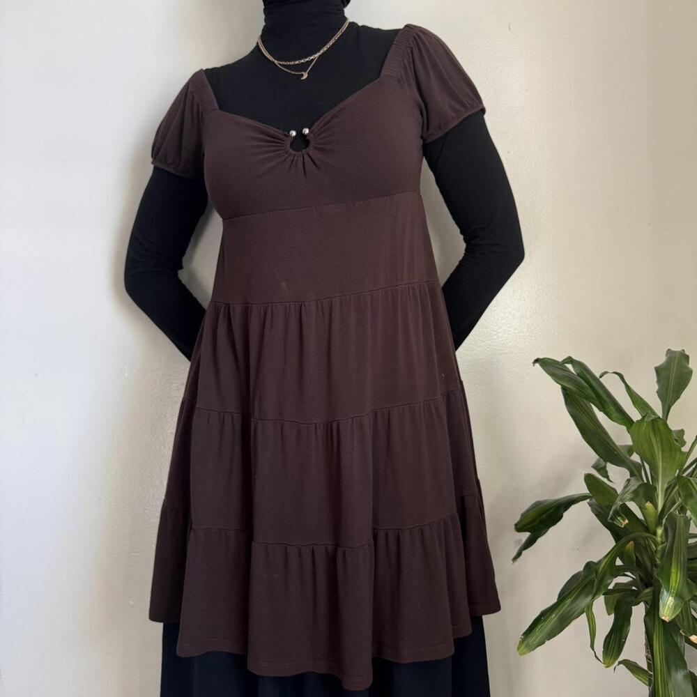 Vintage I.N.C. Brown Tiered Whimsigoth Babydoll Tunic size S